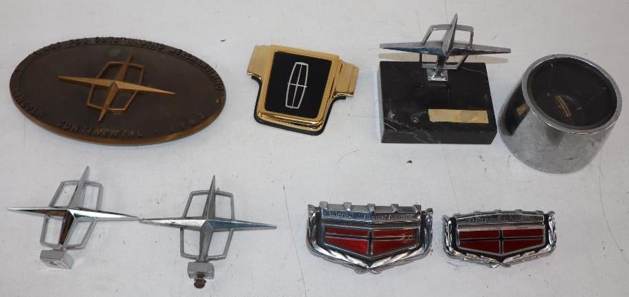 Group of 8 Lincoln Continental Hood Ornaments, Emblems, Wheel Cover, and Brass Award (1 of 6)