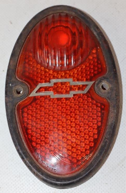 1930's Chevrolet Glass Taillight Lense and Bezel: 3" x 5"