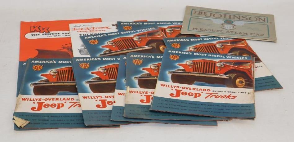 Group of 17 1950's Willy's Overland Jeep Truck Dealership Pamphlets: largest 8.5" x 11"