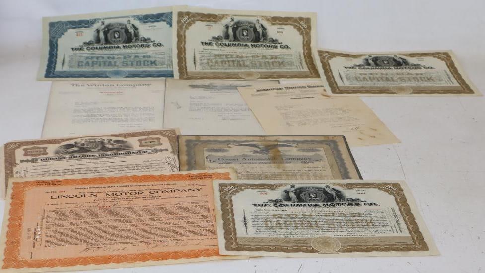 Group of 9 Columbiana Motors, Winton, Comet, and Lincoln Letters and Stock Certificates (1 of 8)