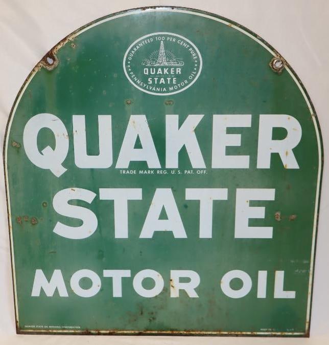 Quaker State Motor Oil Double Sided Metal Donasco Tombstone Advertising Curb Sign (1 of 10)