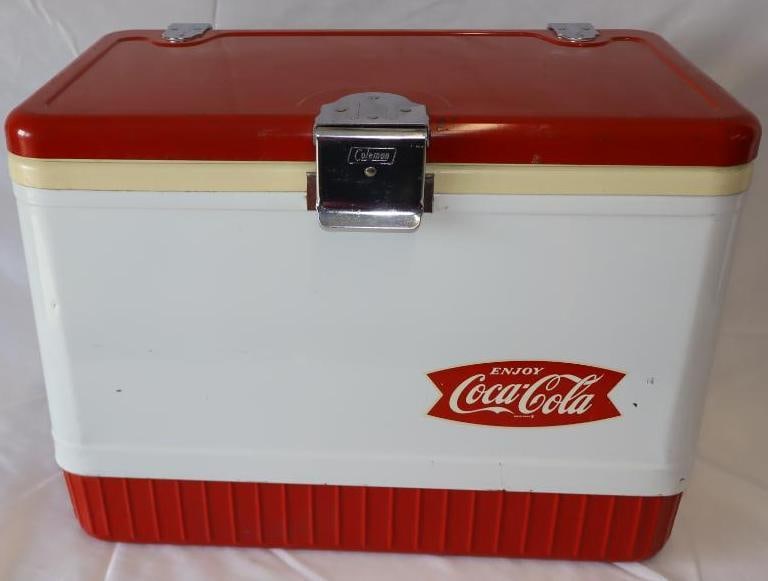 Drink Coca Cola Fishtail Coleman Metal Advertising Cooler (1 of 6)