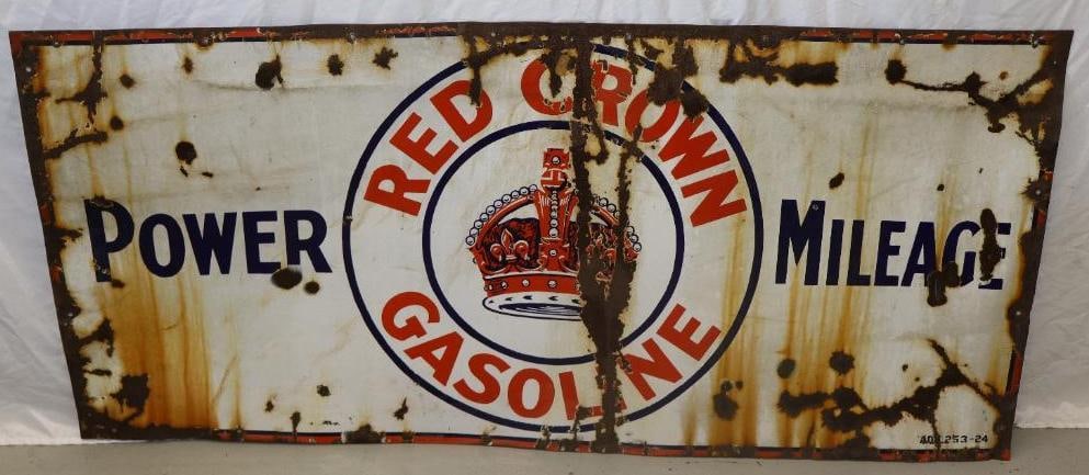 Red Crown Power Mileage Gasoline Single Sided Porcelain Advertising Sign (1 of 6)