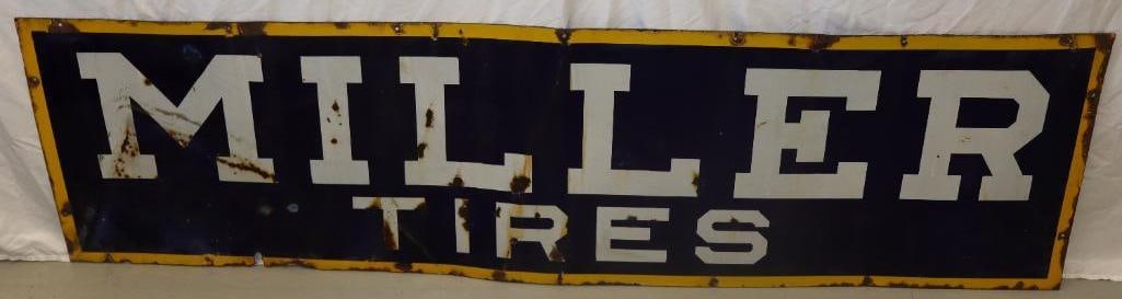 Miller Tires Single Sided Porcelain Advertising Sign: 72" x 20"