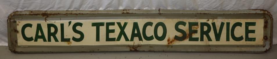 Carl's Texaco Service Self Framed Metal Advertising Sign: 72" x 12" marked MCA 173