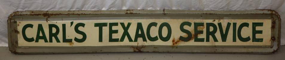 Carl's Texaco Service Self Framed Metal Advertising Sign: 72" x 12" marked MCA 173