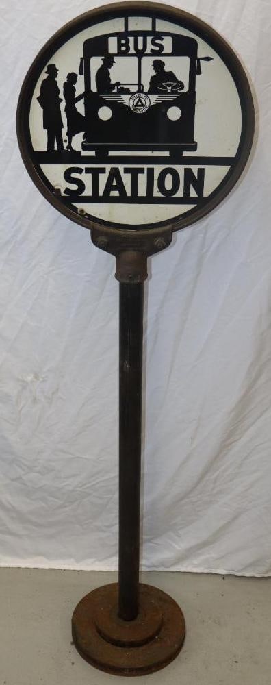 Graphic Public Service Bus Station Double Sided Porcelain Curb Sign (1 of 8)