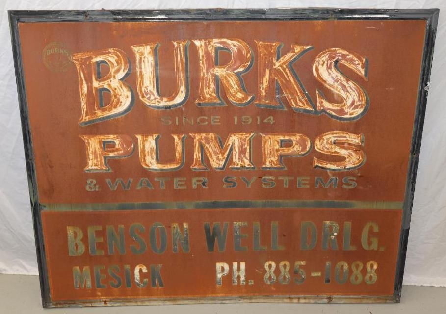 Burks Pump and Water System Embossed Self Framed Metal Advertising Sign (1 of 5)