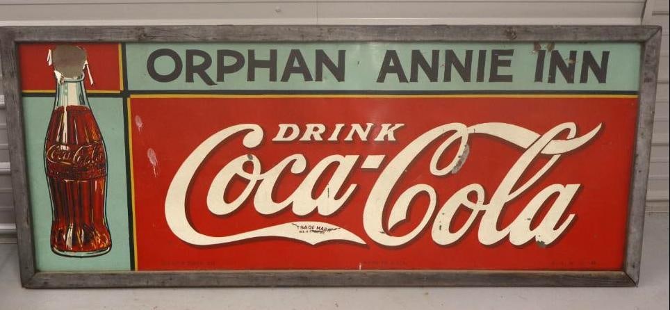 Drink Coca-Cola Orphan Annie Inn Single Sided Painted Wood Frame Sign (1 of 9)