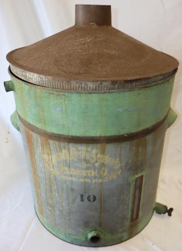 The Plymouth Cream Separator 10 Gallon Advertising Can: Patented in 1902. 16" x 16" x 26"