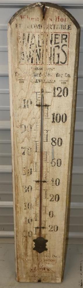 Early Wagner Awnings and Roofing Wooden Cleveland Ohio Advertising Thermometer (1 of 5)
