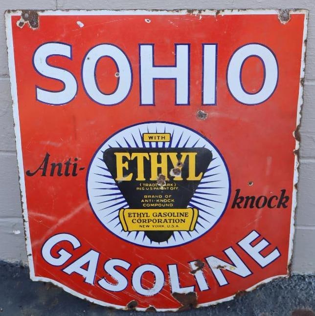 Sohio With Ethyl Anti-Knock Gasoline Double Sided Porcelain Advertising Sign (1 of 7)