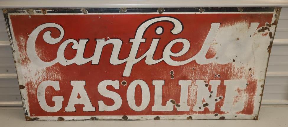 Single Sided Porcelain Canfield Gasoline Advertising Sign (1 of 5)