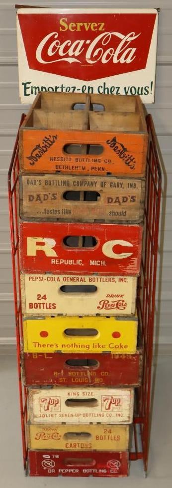 We Serve Coca Cola, Take Some Home Store Display Rack with 9 Different 24 Bottle Wooden Crates (1 of 7)
