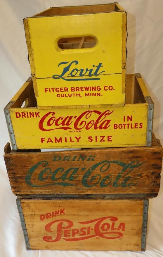 Group of 4 Pepsi Cola, Coca Cola, and Lovit Wooden Crate Bottle Carriers (1 of 7)