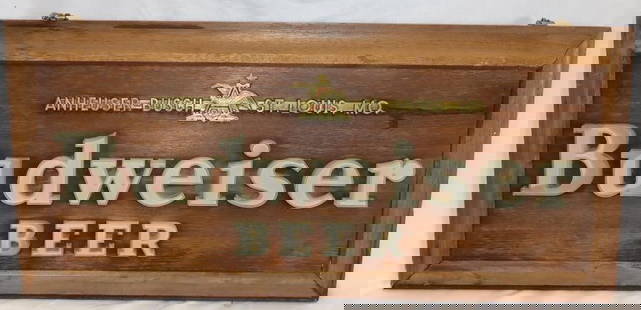 Anheuser Busch Budweiser Beer Double Sided Wood Plastic and Metal Hanging Sign: 27" x 13" x 3"