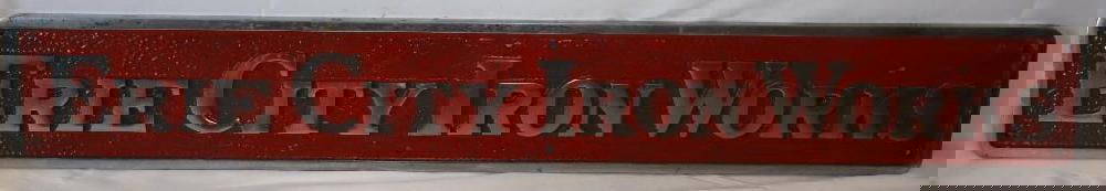 Embossed Erie City Iron Works Solid Steel Name Plaque Sign: 42.5" x 6" x .5"