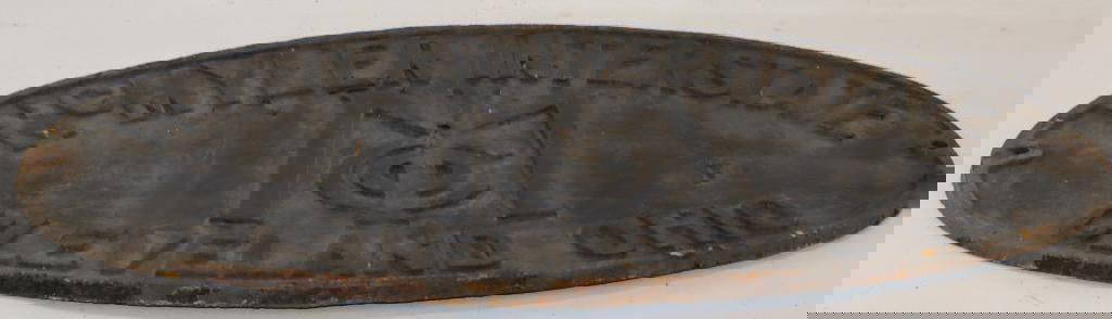 Early 1900's McMyler Interstate Manufacturing Company Cleveland, Ohio Cast Iron Ship Yard Crane Sign: 37.5" x 21" sign has crack on right side