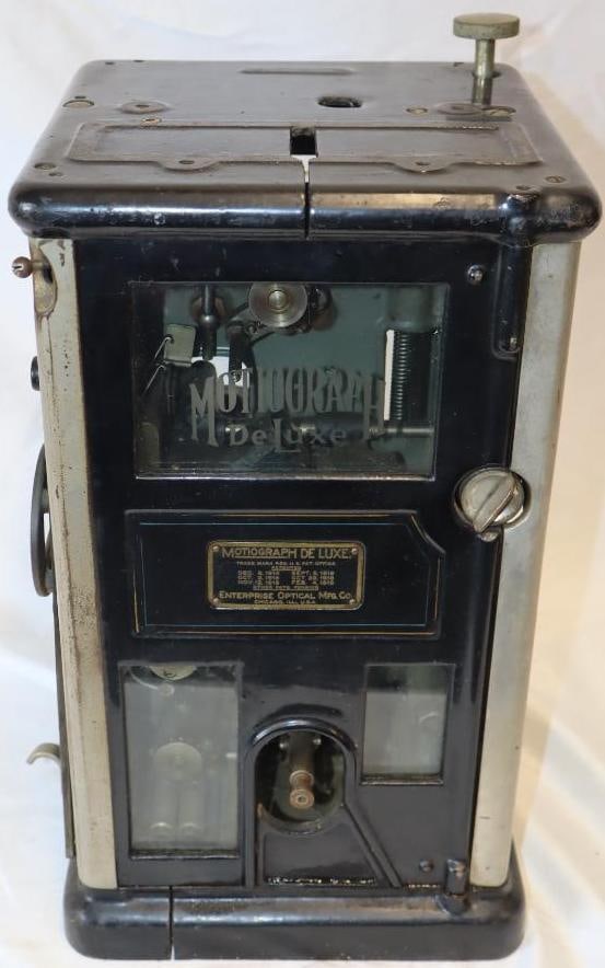 1920's 35mm Motiograph Deluxe Projector: appears to be missing some glass on the side. 8.5" x 8.5" x 16"