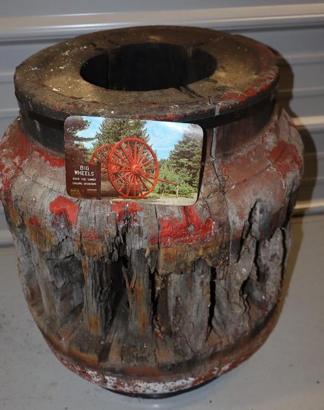 Wood Center of Large Wagon Wheel Used for Logging Operations (1 of 5)