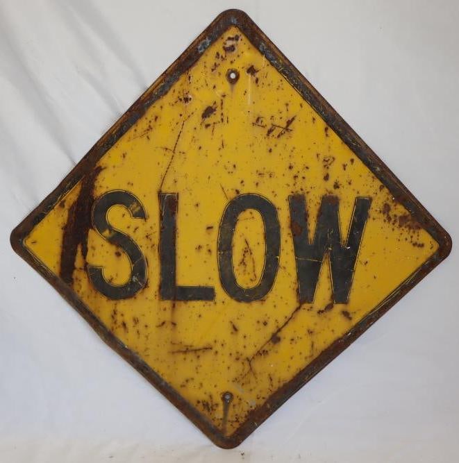 Embossed Slow Stamped Steel Yellow Warning Street Sign (1 of 3)