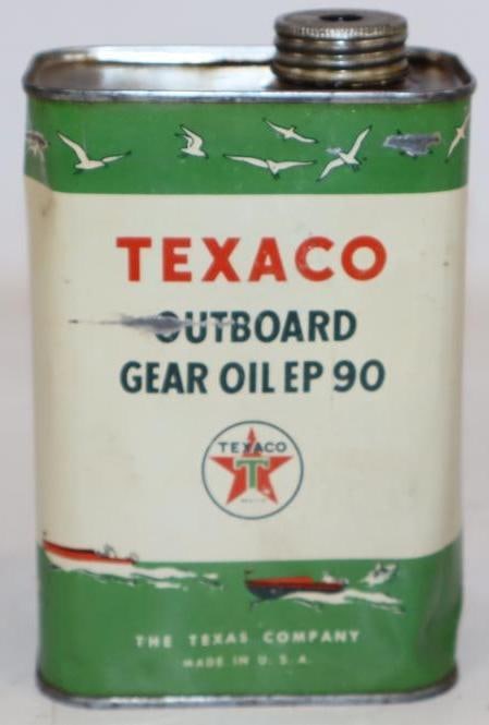 Texaco Outboard Gear Oil EP90 Flat Two Pound Oil Can with Boat and Seagull Graphics (1 of 2)