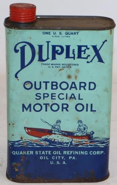 Duplex Quaker State Outboard Special Flat One Quart Motor Oil Can (1 of 2)