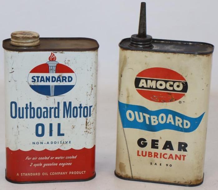 Group of 2 Standard and Amoco Outboard Flat One Quart Motor Oil Cans (1 of 2)