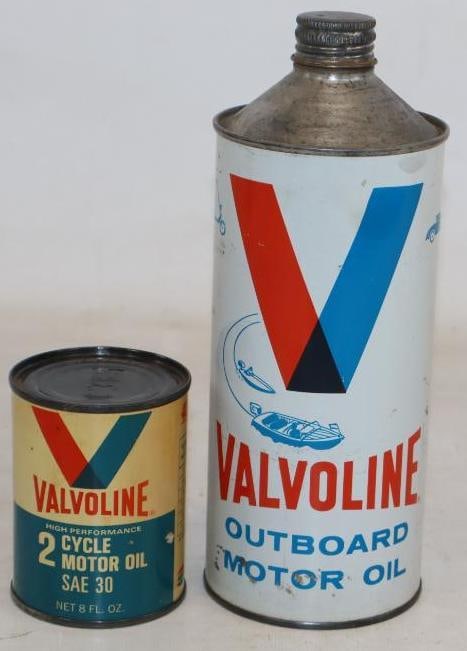 Group of 2 Valvoline Outboard and Two Cycle Metal Oil Cans (1 of 2)