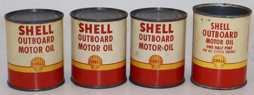 Group of 4 Shell Outboard Half Pint Oil Cans (1 of 2)