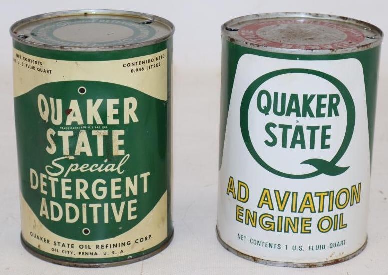Group of 2 Quaker State AD Aviation, and Special Detergent Additive One Quart Metal Oil Cans (1 of 2)