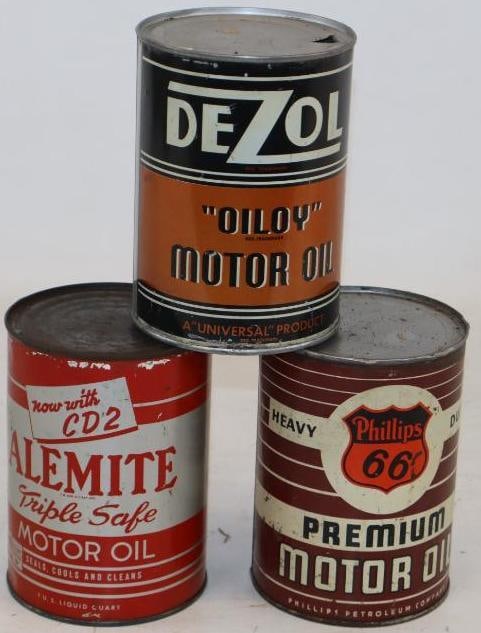 Group of 3 Alemite, Diezol, and Phillips 66 Metal One Quart Oil Cans (1 of 2)