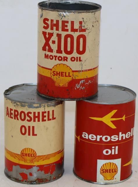 Group of 3 Arrow Shell, and X100 Metal One Quart Oil Cans (1 of 2)
