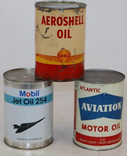 Group of 3 Mobil, Atlantic, and Shell Aviation Metal One Quart Oil Cans (1 of 2)