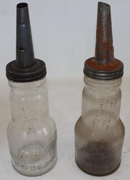 Group of 2 Marquette Mfg. Co. Glass Embossed Bulk Oil Jars: One Quart Each