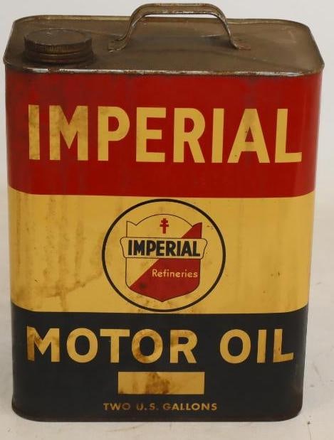 Imperial Refineries Metal Two Gallon Motor Oil Can: Empty. 2 Gallons