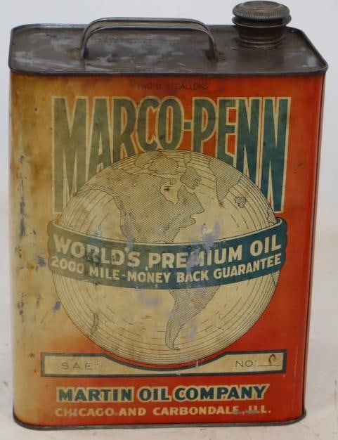 Marco-Penn Martin Oil Metal Two Gallon Oil Can: Can has heavy fading. Empty. 2 Gallons