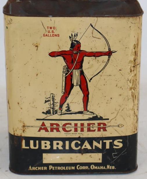 Archer Two Gallon Metal Oil Can: Missing top lid. Empty. 2 Gallons