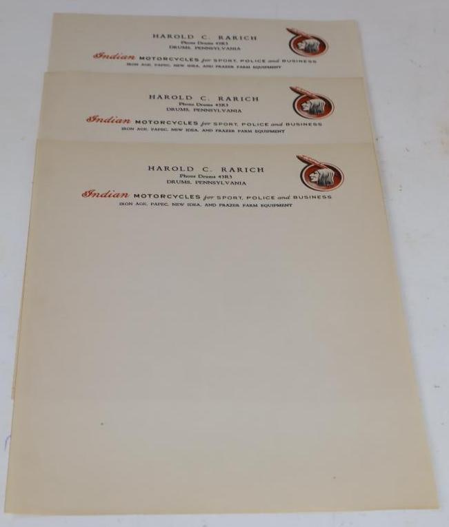 Group of 3 Indian Motorcycles Unused Letterheads: 8.5" x 11" each