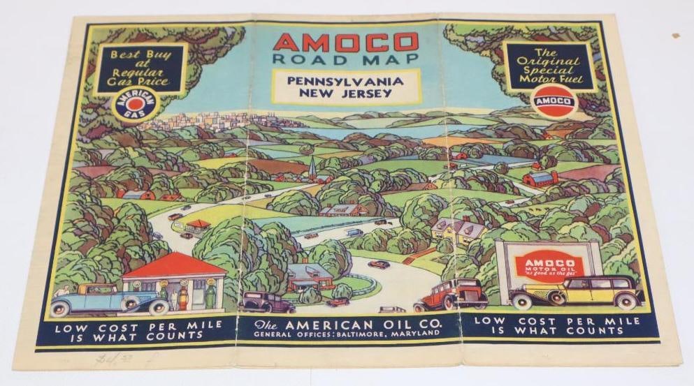 1920's Amoco American Gas 3 Panel Gas Station Road Map (1 of 4)