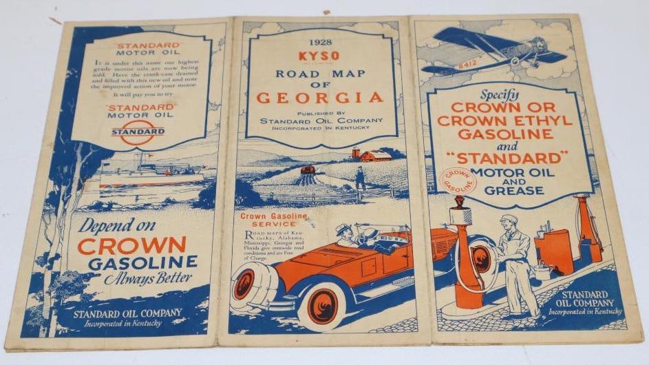 1928 Standard Oil Kyso Georgia Advertising Graphic Gas Station Road Map (1 of 4)