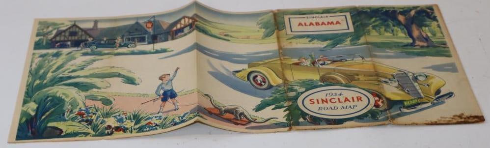 1934 Sinclair 5 Panel Graphic Alabama Advertising Gas Station Road Map (1 of 4)