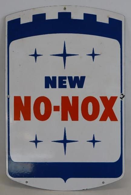 Porcelain Gulf New No-Nox Oil Can Shaped Advertising Gas Pump Plate: 11.25" x 17.5"