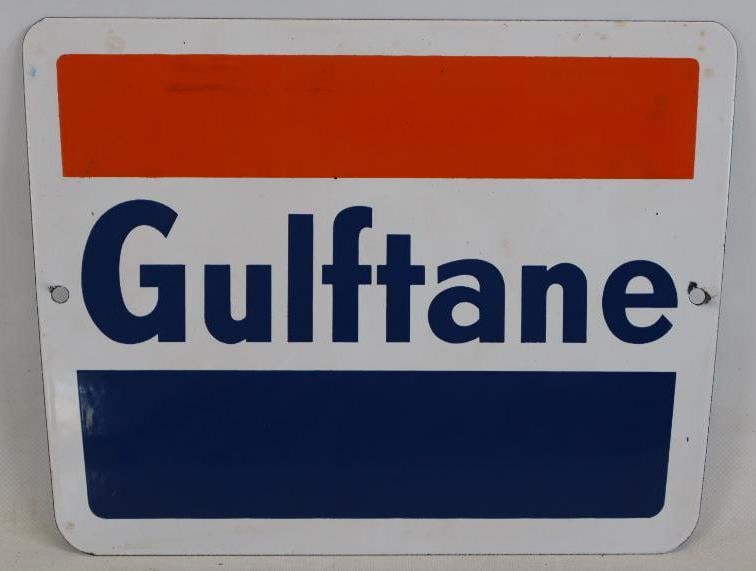 Porcelain Gulftane Advertising Gas Pump Plate: 11.25" x 8.5"