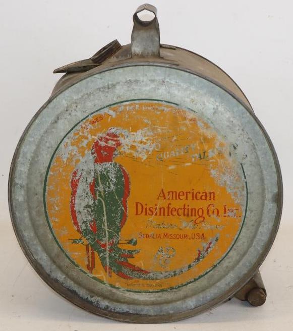 American Disinfecting Co. Inc. 5 Gallon Rocker Oil Can: Missing lid. 8.5" x 9" x 17"