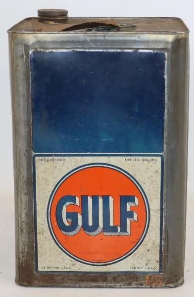 Gulf 5 gallon Square Motor Oil Can: 9" x 14" x 9.5"