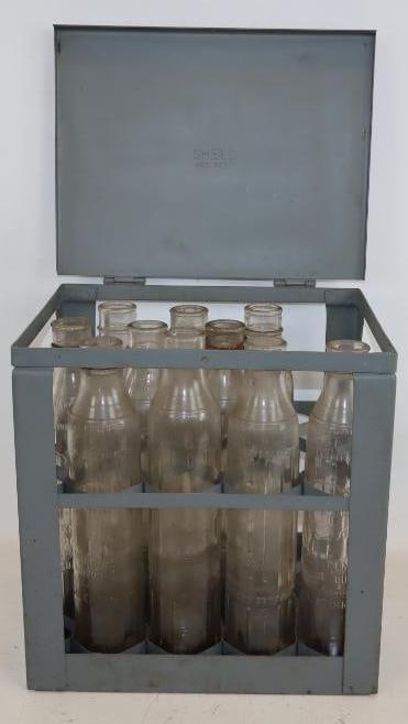 Group of 10 Shell-Penn Embossed Glass One Quart Oil Bottles with Original Metal Carrying Crate (1 of 9)