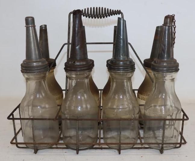 Group of 8 Bulk Oil Jars with Carrying Rack (1 of 5)