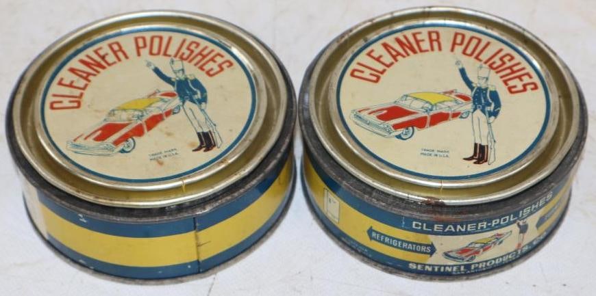 Group of 2 Sentinel Cleaner Polish 12 OZ Cans with Car Graphics: Both are empty