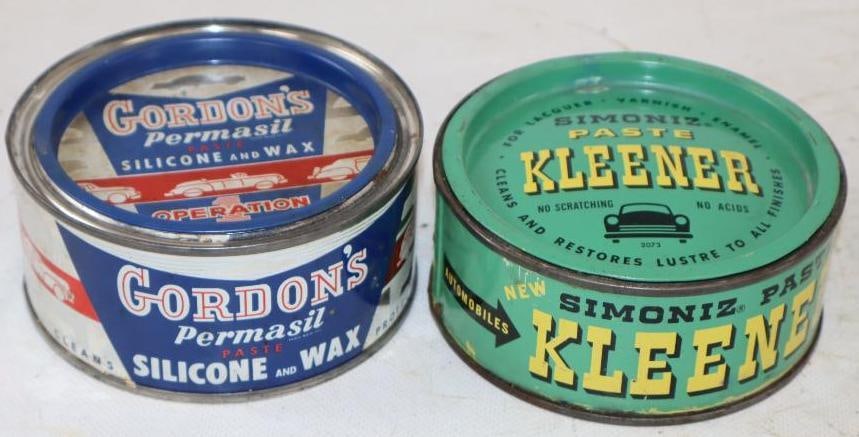 Group of 2 Gordon's & Simon's Kleener 8 OZ Wax Cans with Car Graphics: Both are full